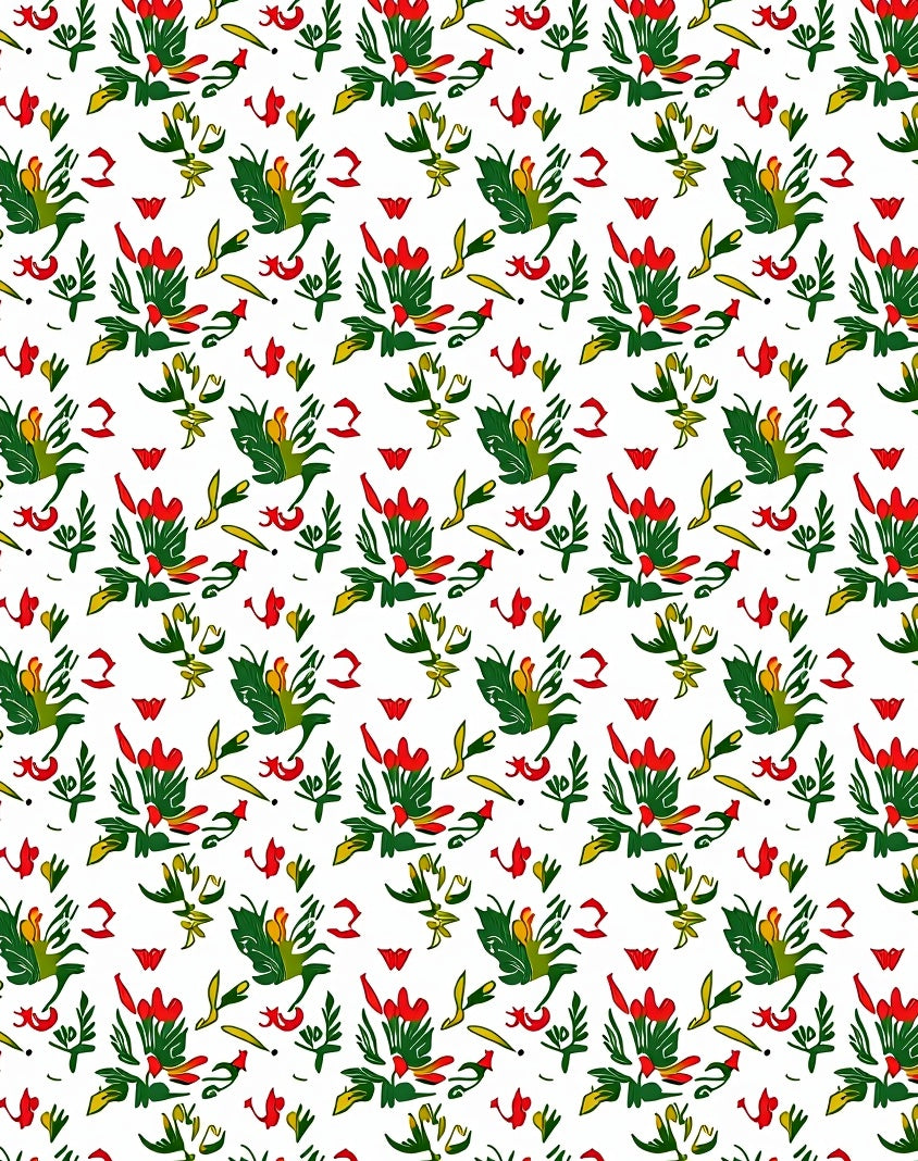 Red Green Floral Whimsy Pattern Rug