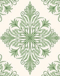 Green Floral Scroll Damask Pattern Rug