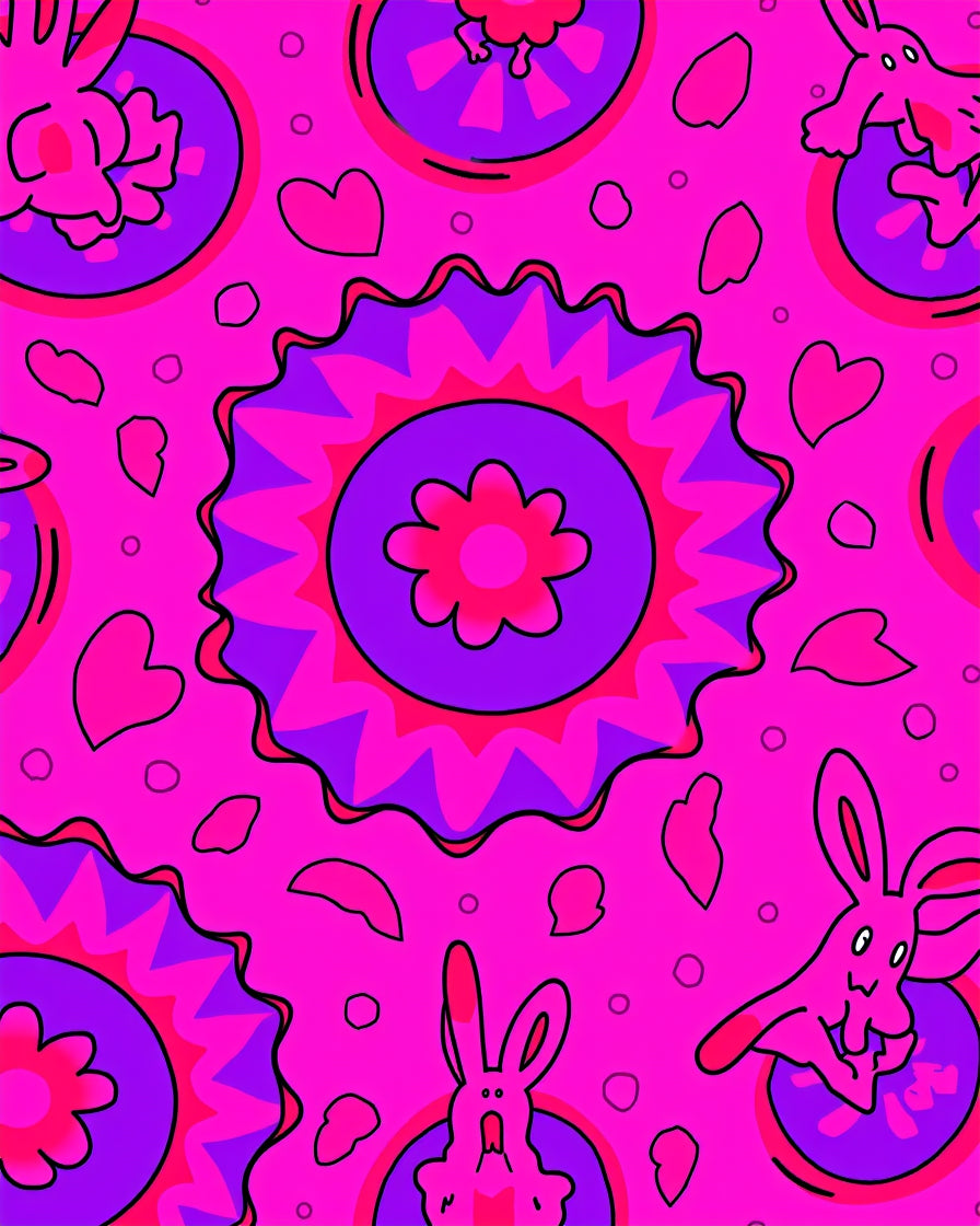 Whimsical Pink And Purple Rabbit Pattern Rug