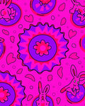 Whimsical Pink And Purple Rabbit Pattern Rug