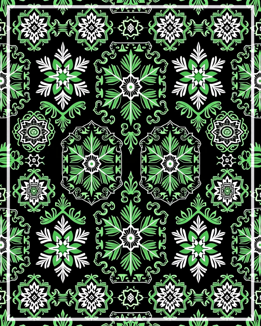 Emerald Black Medallion Floral Harmony Rug