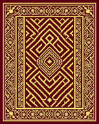 Intricate Crimson Gold Geometric Rug