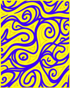 Vibrant Blue Swirls and Yellow Triangles Rug