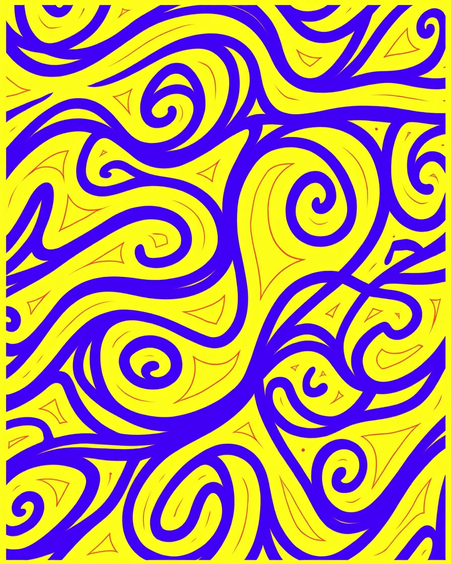 Vibrant Blue Swirls and Yellow Triangles Rug