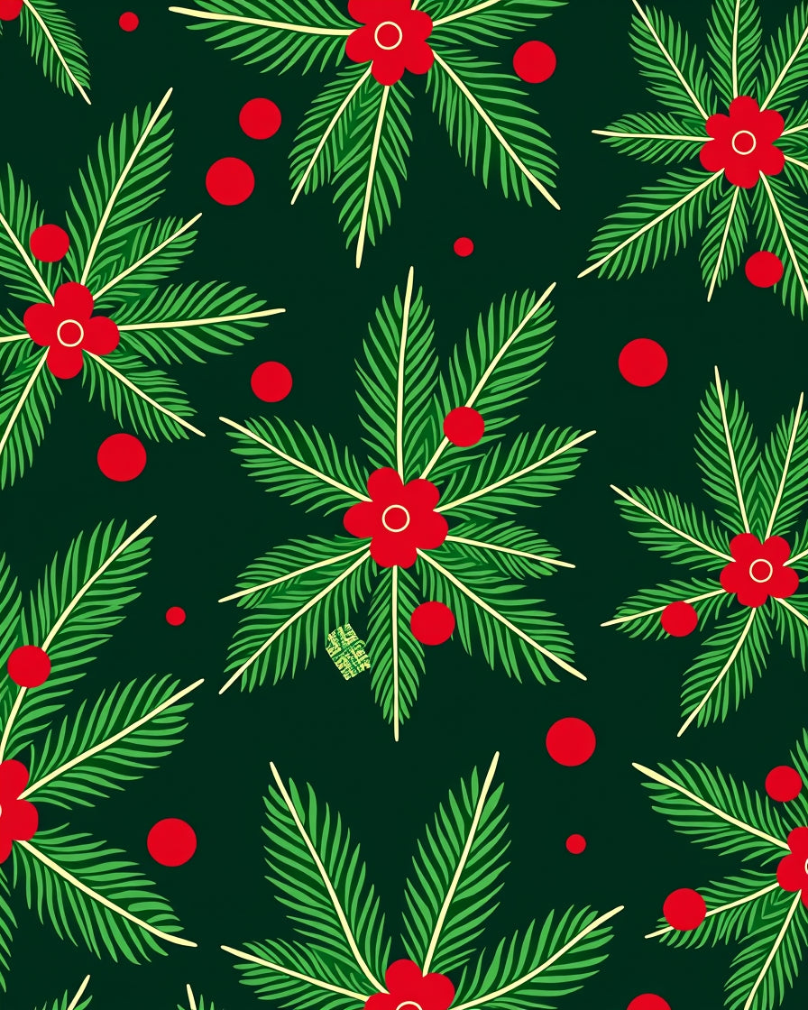 Festive Green Red Floral Berry Clusters Rug