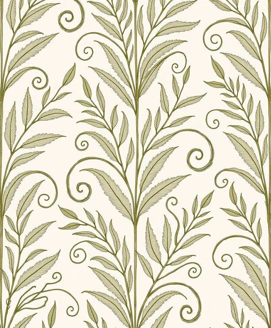 Elegant Olive Botanical Vine Pattern Rug