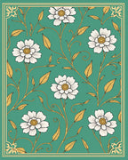 White Floral Vines On Teal Background Rug