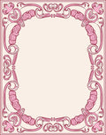 Ornate Pink Floral Scrollwork Border Rug