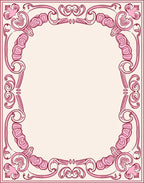 Ornate Pink Floral Scrollwork Border Rug