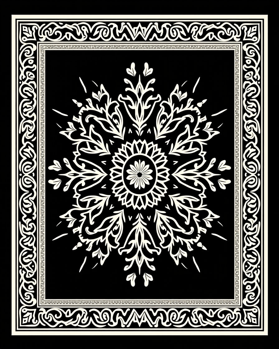 Classic Black White Floral Mandala Rug