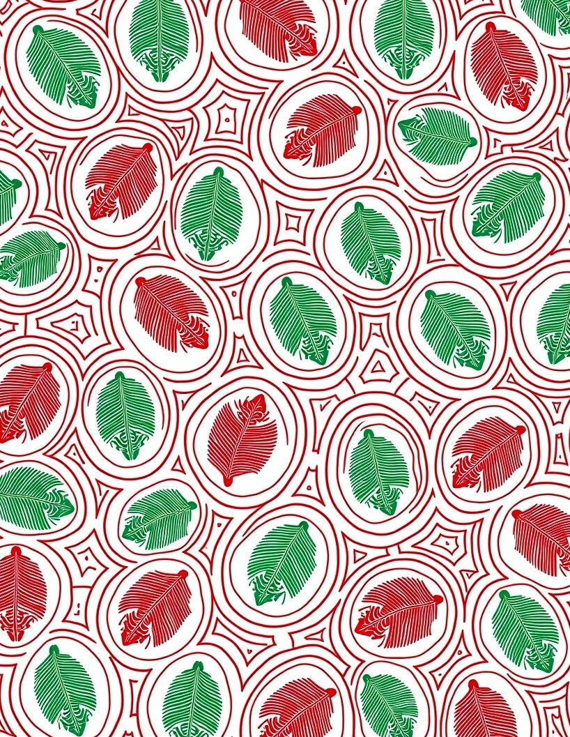 Red Green Abstract Leaf Pattern Rug