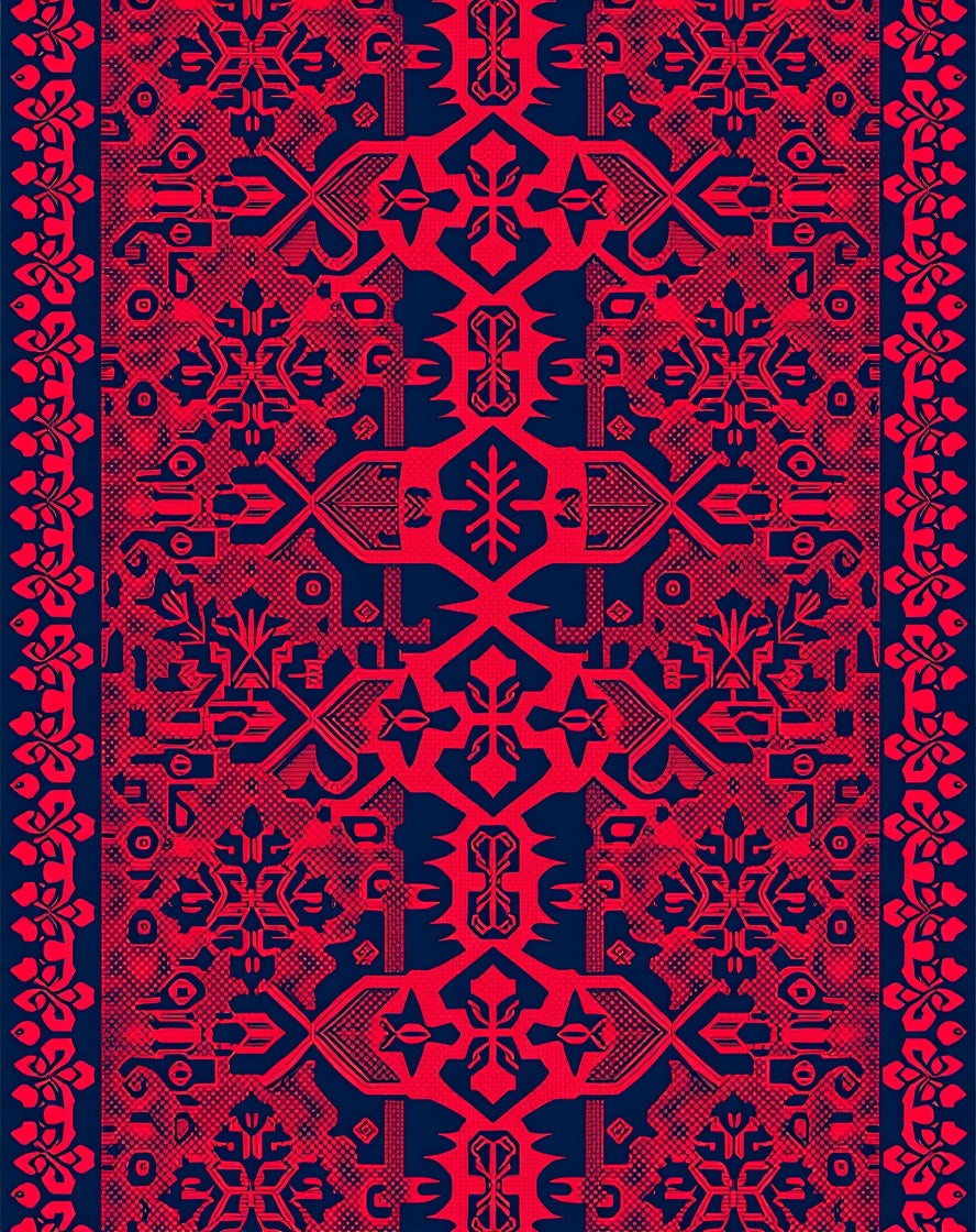 Bold Red Contemporary Geometric Motif Rug