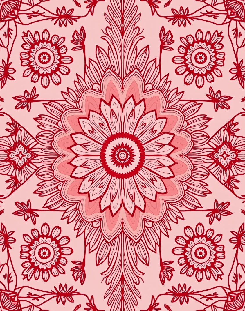Intricate Red Floral Mandala Pattern Rug