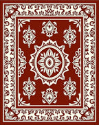 Ornate Red Cream Medallion Pattern Rug