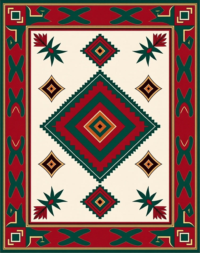 Traditional Geometric Diamond Tribal Folk Rug