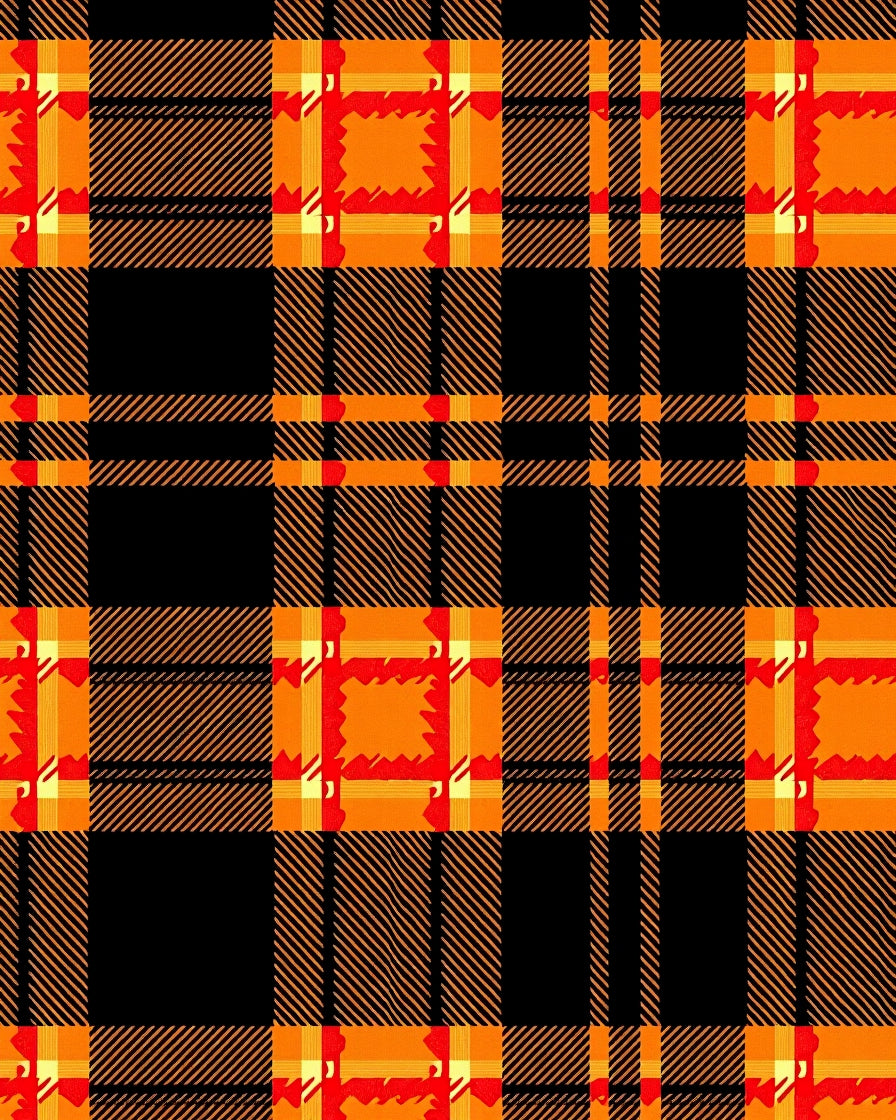 Bold Orange Red Black Plaid Design Rug