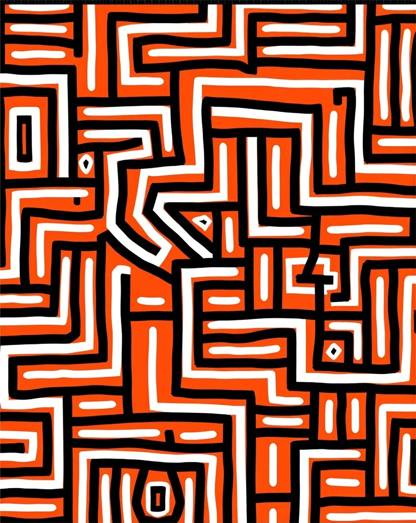 Bold Orange Geometric Maze Pattern Rug
