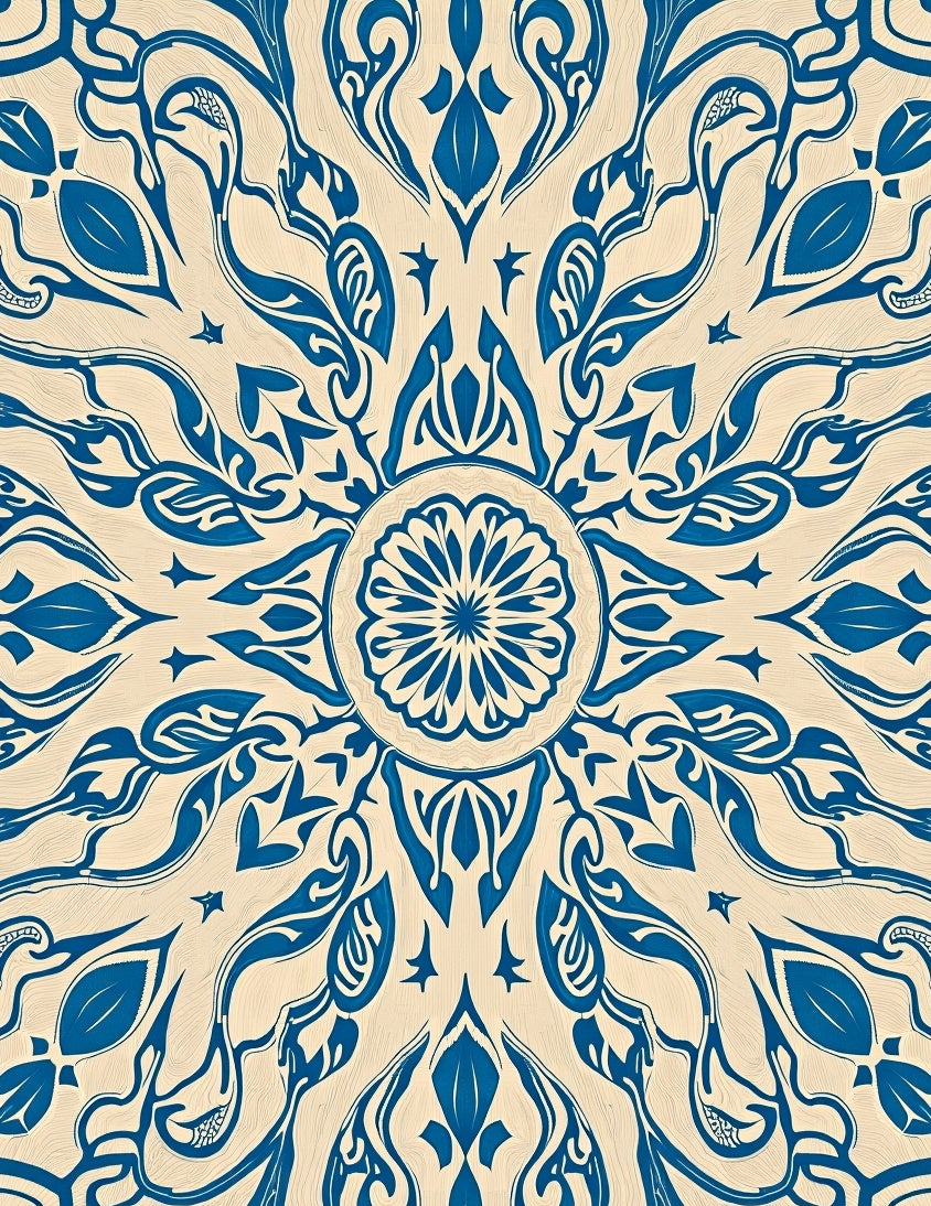 Blue Cream Intricate Mandala Design Rug