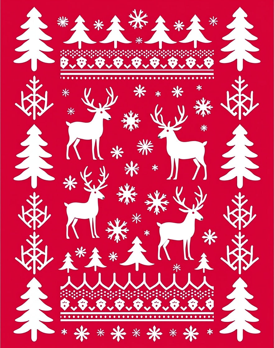Christmas Reindeer Trees Pattern Rug