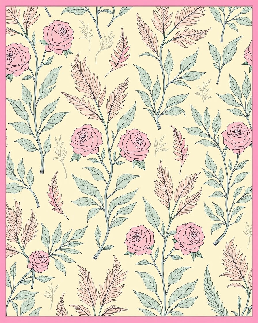 Floral Rose Vine Whimsical Pattern Rug