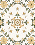 Golden Floral Botanical Medallion Design Rug