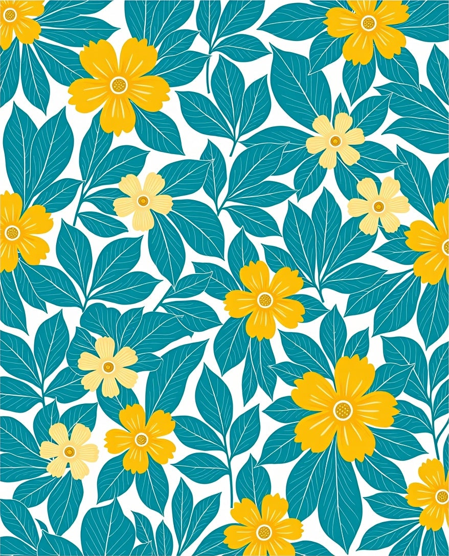 Lush Teal and Yellow Floral Pattern Rug
