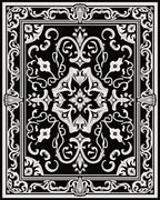 Ornate Black White Floral Pattern Rug
