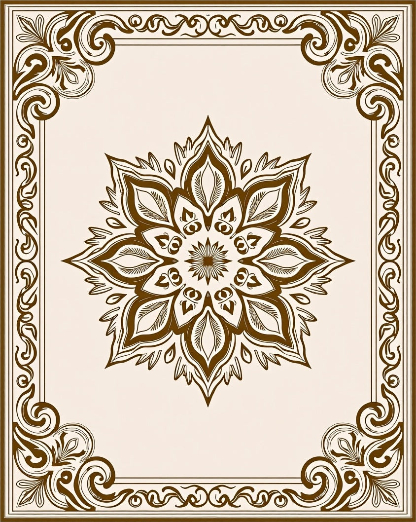Ornate Mandala Decorative Frame Design Rug