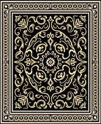 Ornate Black Gold Scrollwork Pattern Rug