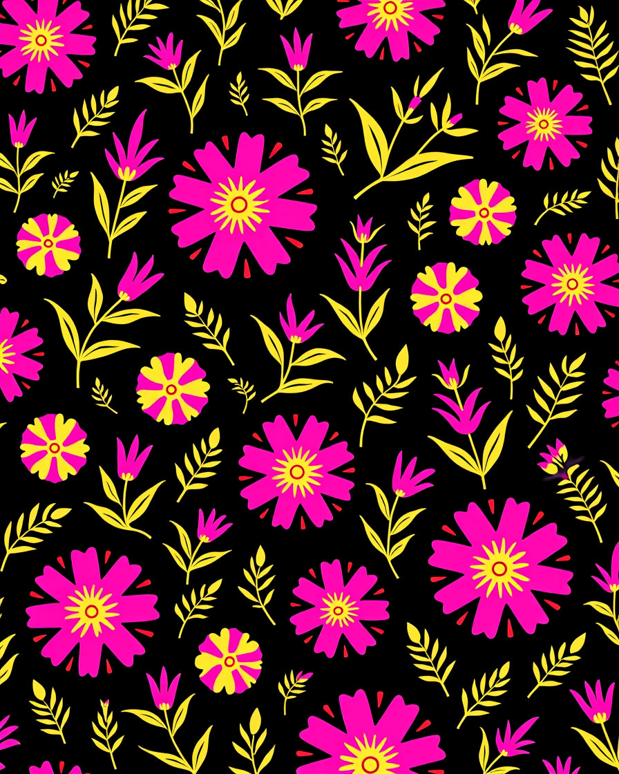 Bold Pink Yellow Floral Pattern Rug