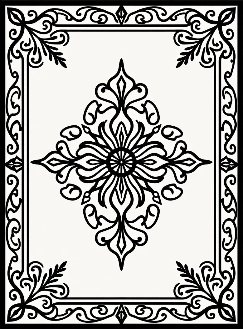 Classic Black White Floral Pattern Rug