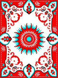 Bold Red Teal Floral Medallion Design Rug