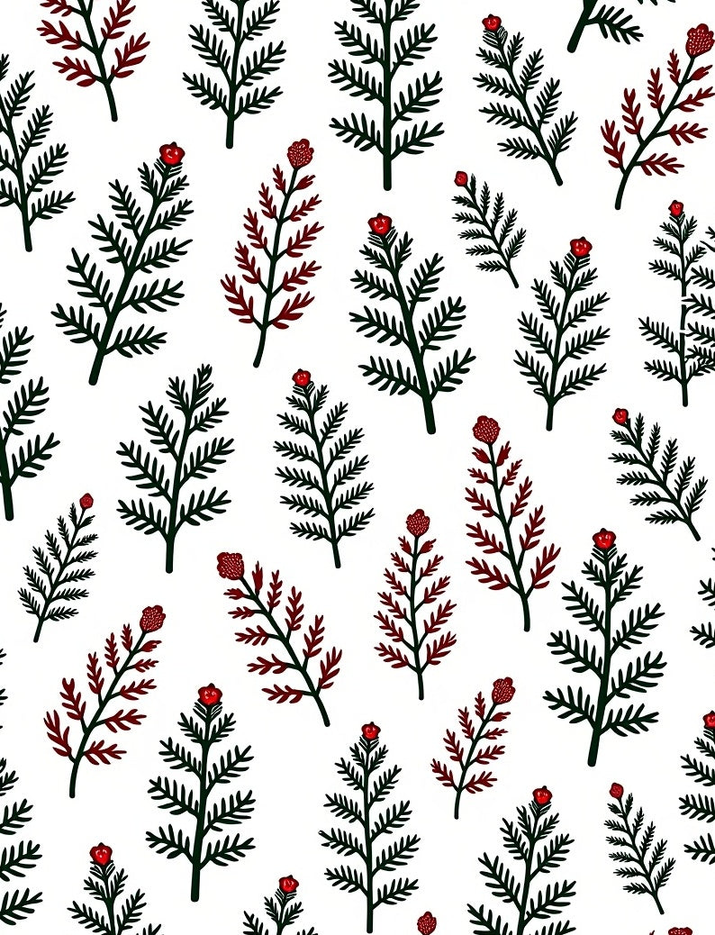 Dark Pine Red Berry Botanical Sparse Rug