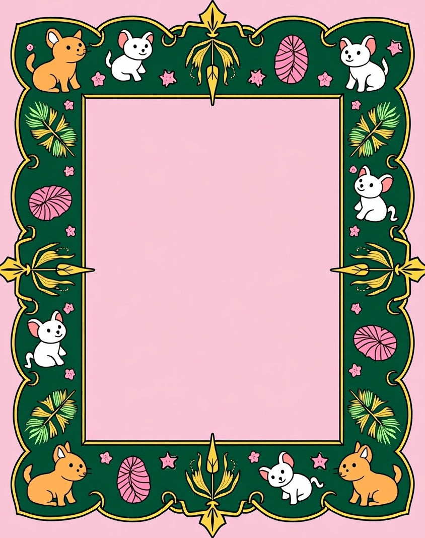 Playful Puppies Green Geometric Frame Rug
