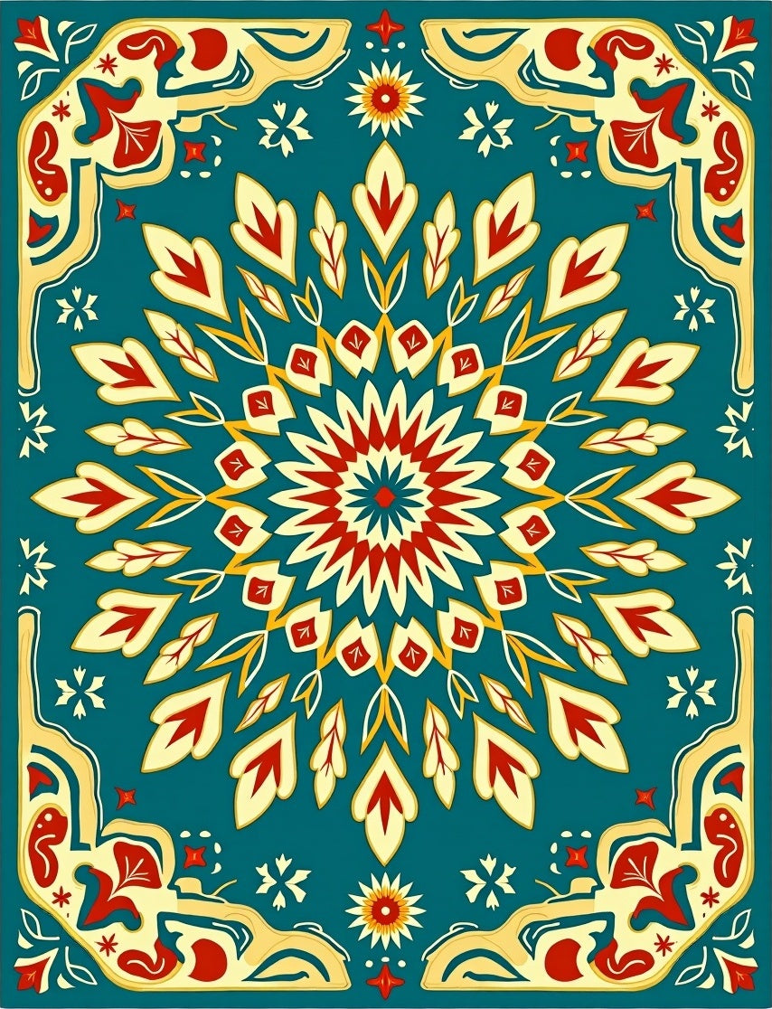 Ornate Red Yellow Stylized Floral Rug