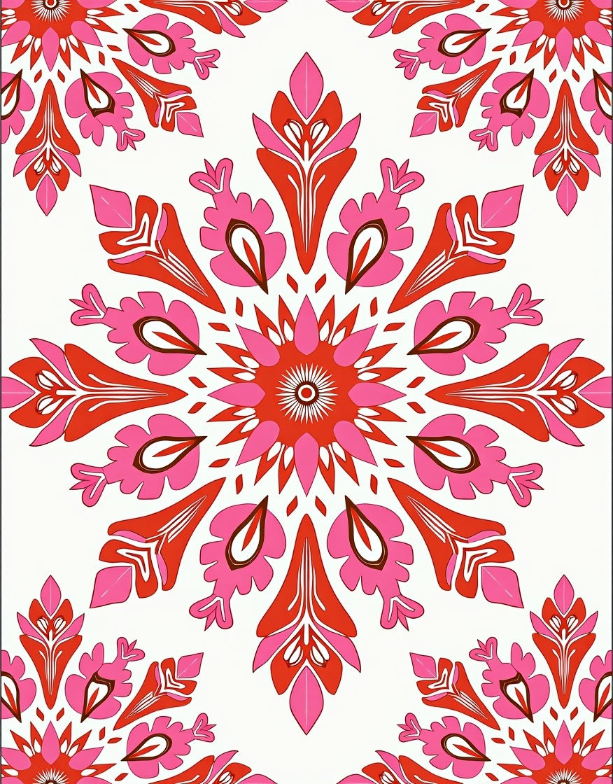 Dynamic Red Pink Floral Medallion Design Rug