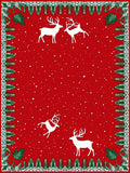 Festive Red Deer Snowflake Pattern Rug