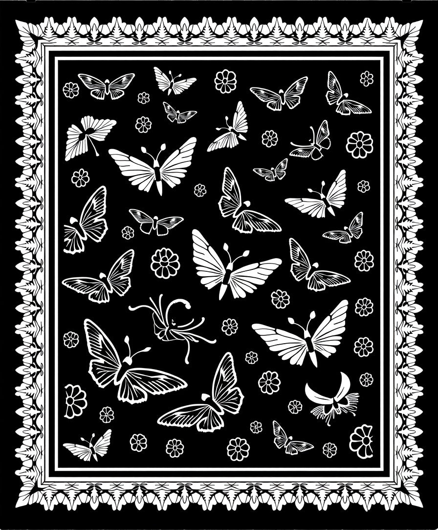 White Butterflies Floral Motif Design Rug