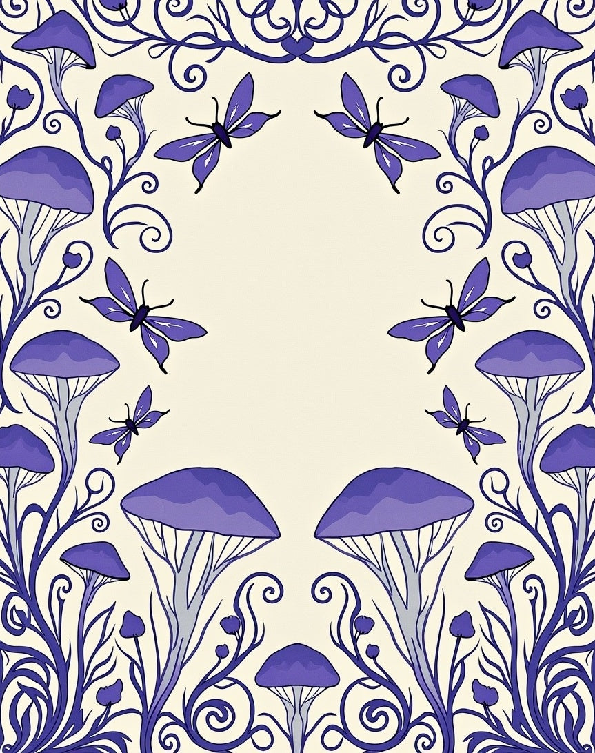 Enchanting Purple Mushroom Butterfly Border Rug
