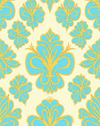 Aqua Gold Floral Damask Pattern Rug
