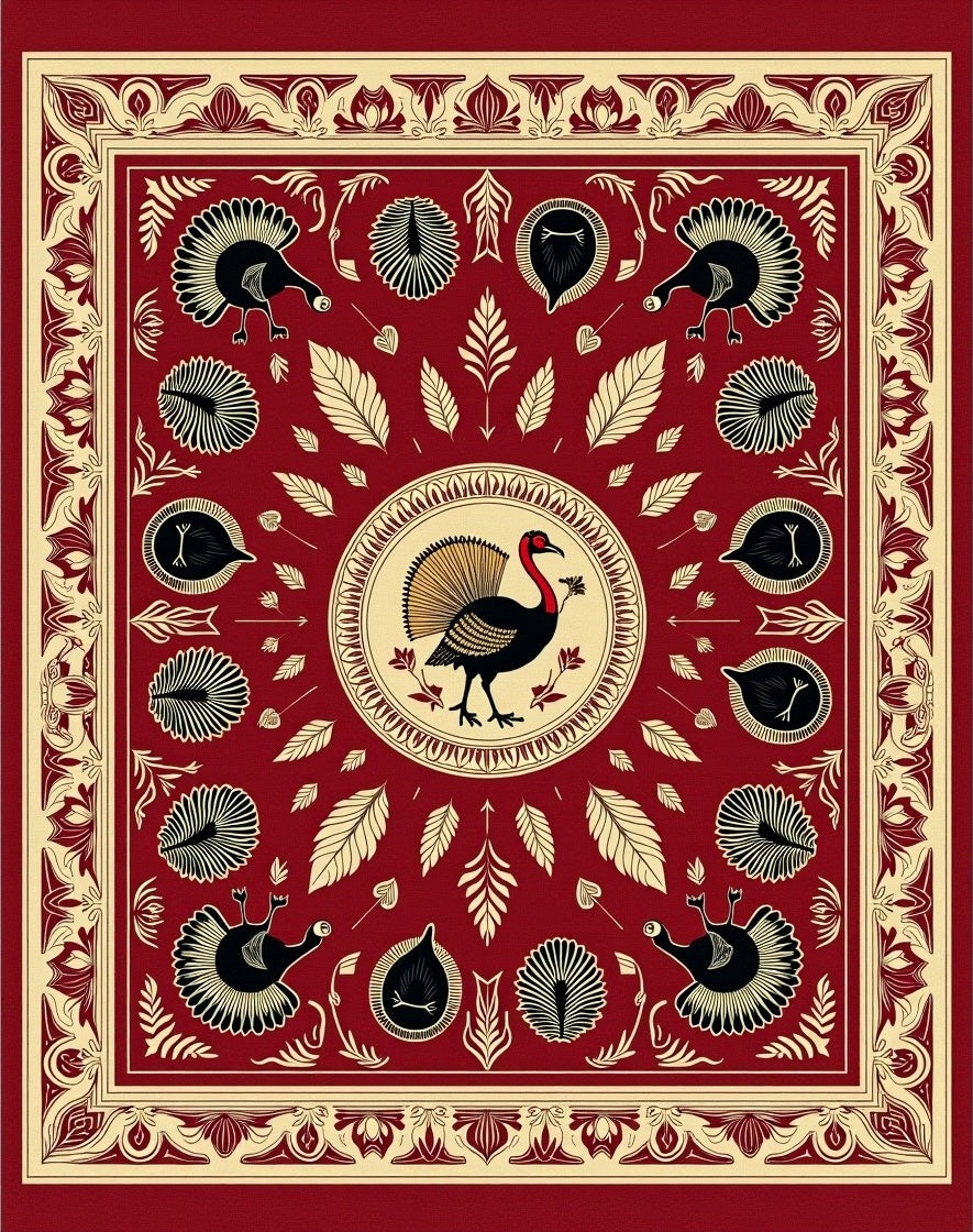 Bold Turkey Motif Decorative Rug