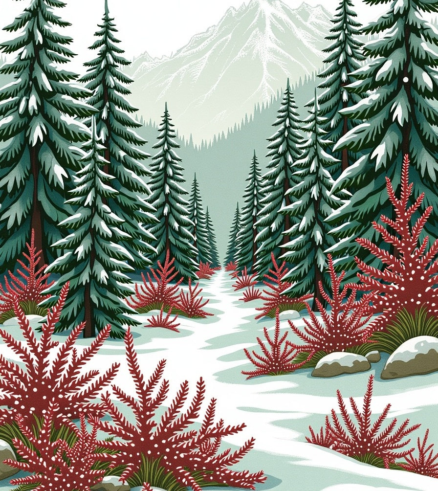 Winter Evergreen Forest Scenic Path Rug