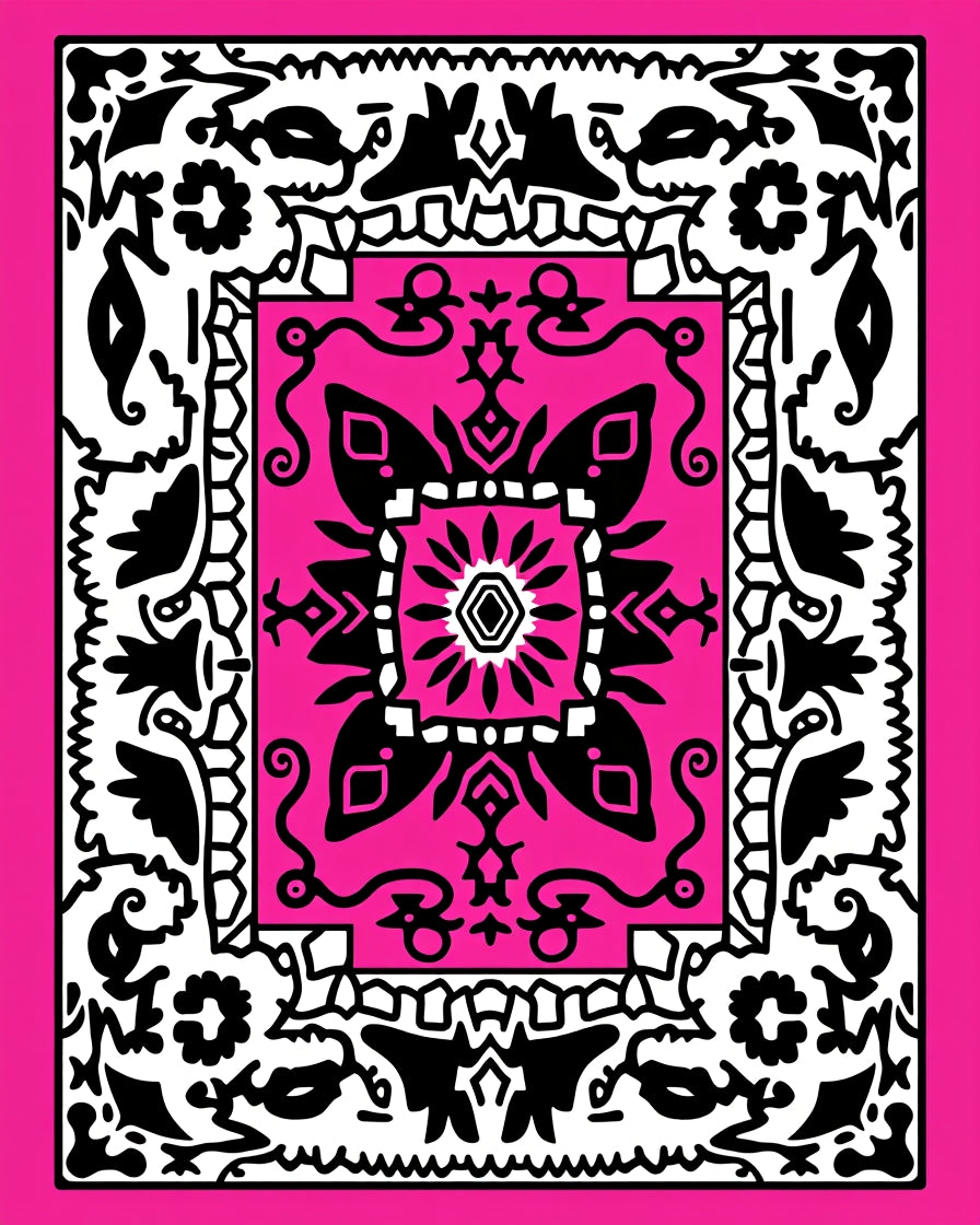 Bold Black Floral Pattern Rug