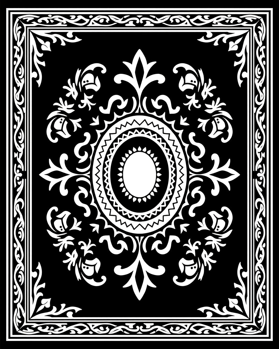 Classic Black White Floral Mandala Pattern Rug