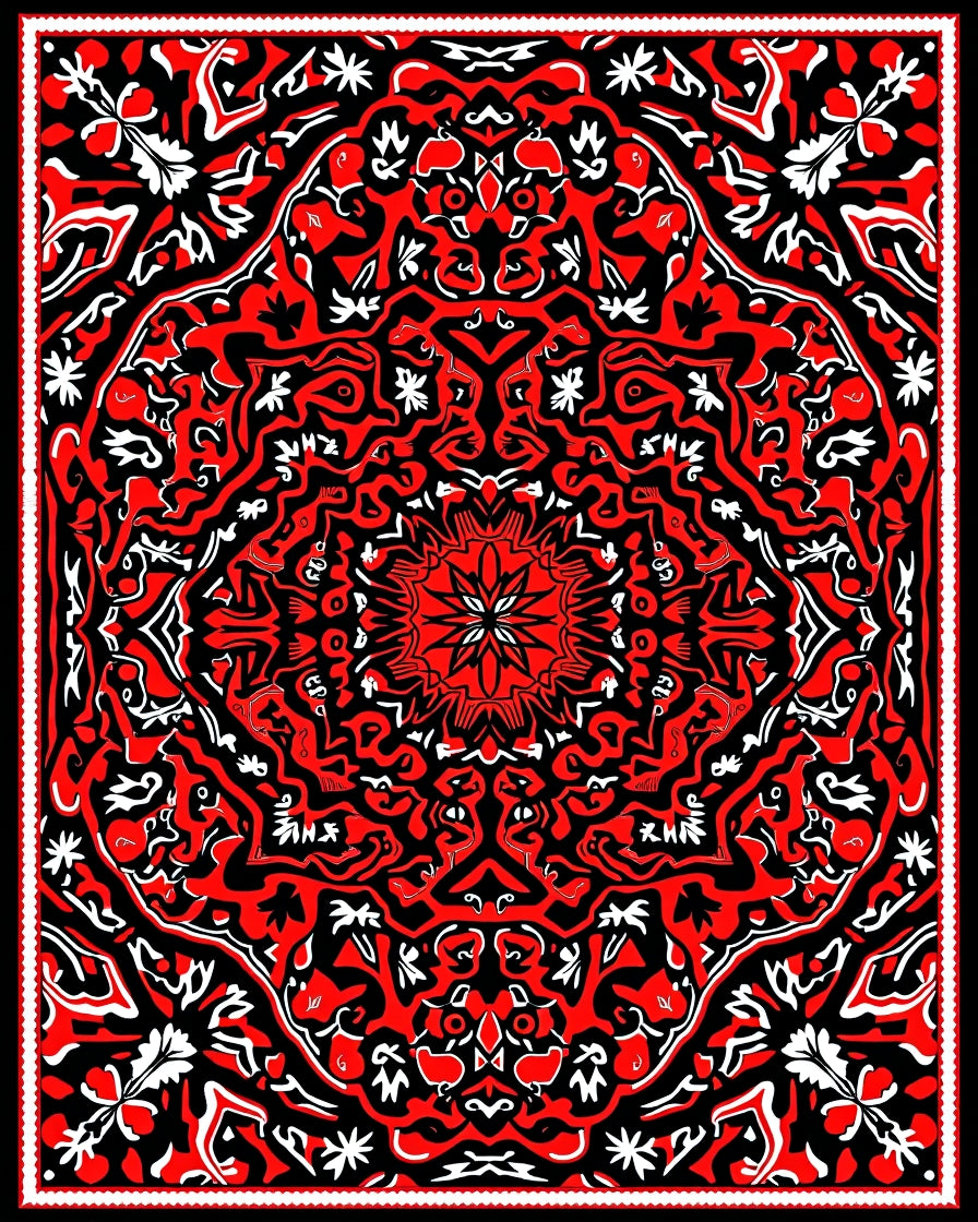 Intense Red Black Mandala Pattern Rug