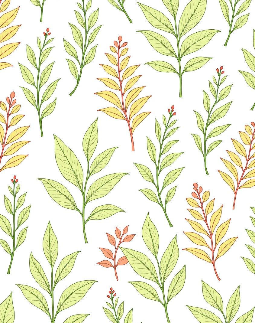 Botanical Leaf Patterned Repeating Design Rug