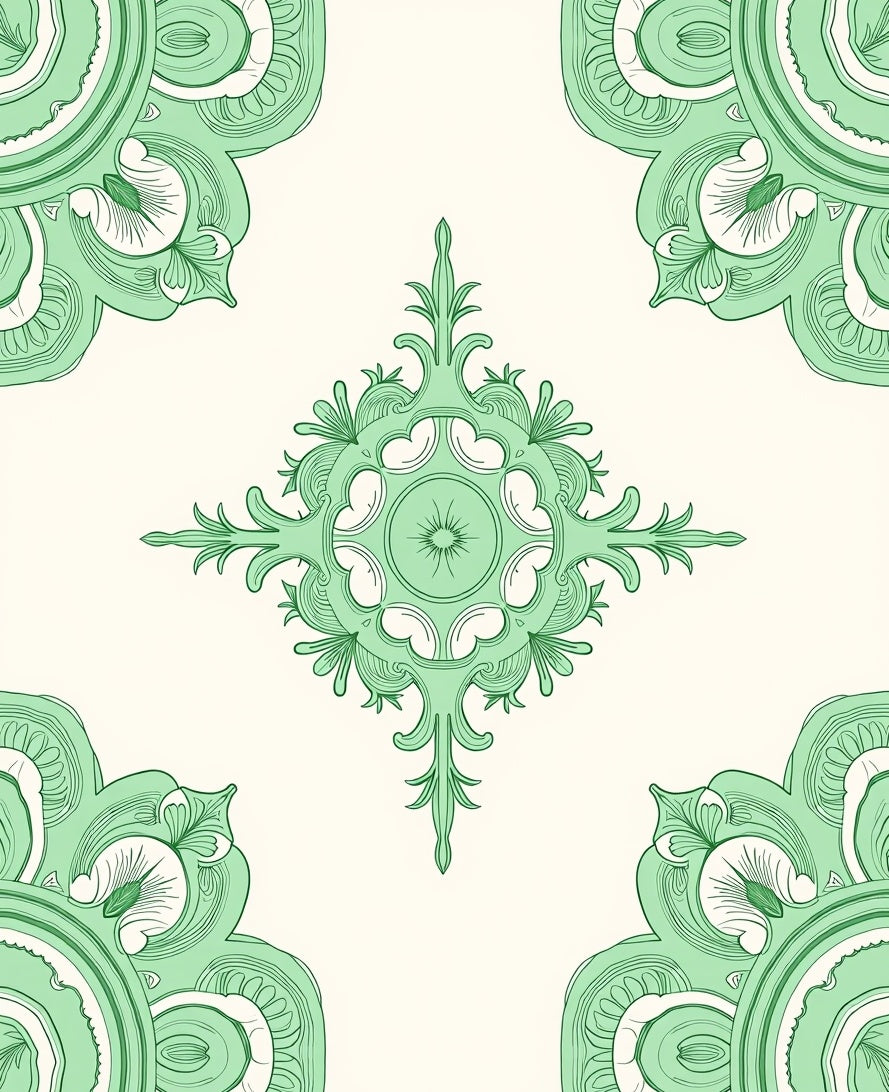 Vintage Green Abstract Tile Rug