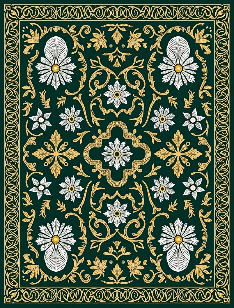 Ornate Floral Border With Daisies Rug