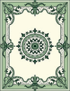 Ornate Green Floral Mandala Frame Rug