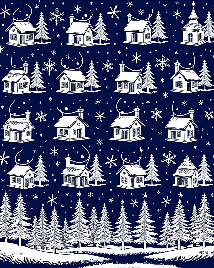 Whimsical Winter Village Snowflake Pattern Rug